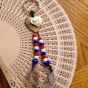 Keychain red white blue beaded